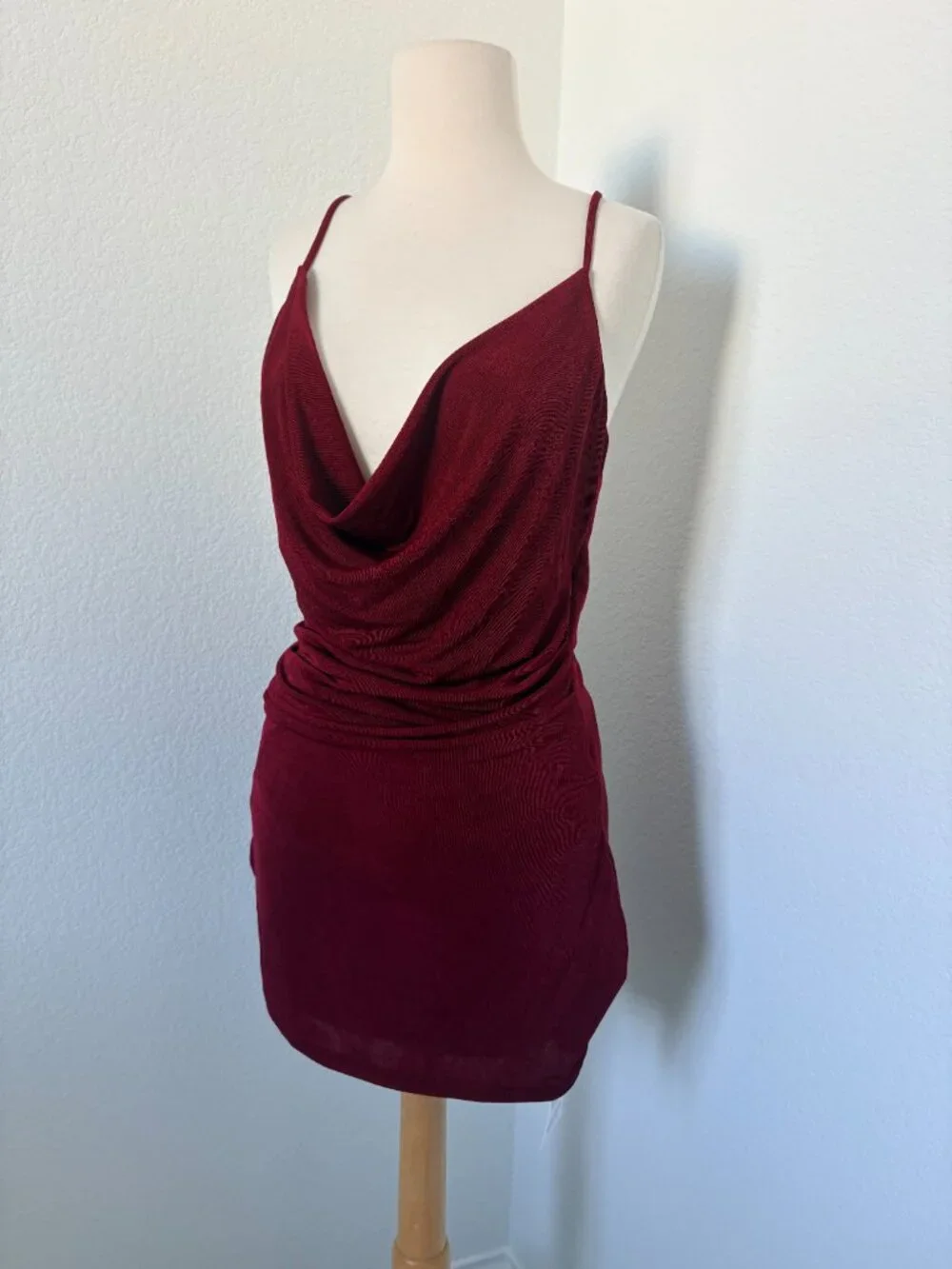 Sasha Therese Cowl Neck Strappy Open Back Mini Slip Metallic Dress S